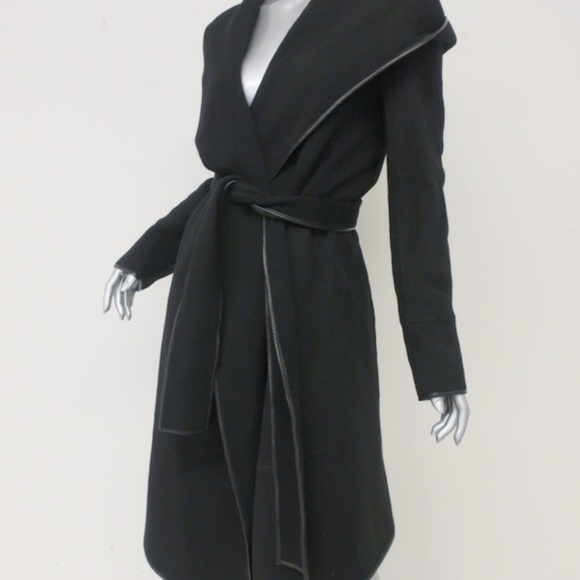 Donna Karan Icons Hooded Wrap Coat Leather-Trim - Picture 3 of 5